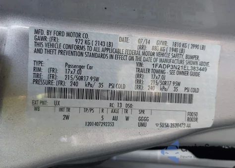 2014 Ford Focus Titanium z USA, uszkodzony, nr VIN 1FADP3N21EL383449